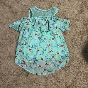 floral off the shoulder mesh shirt